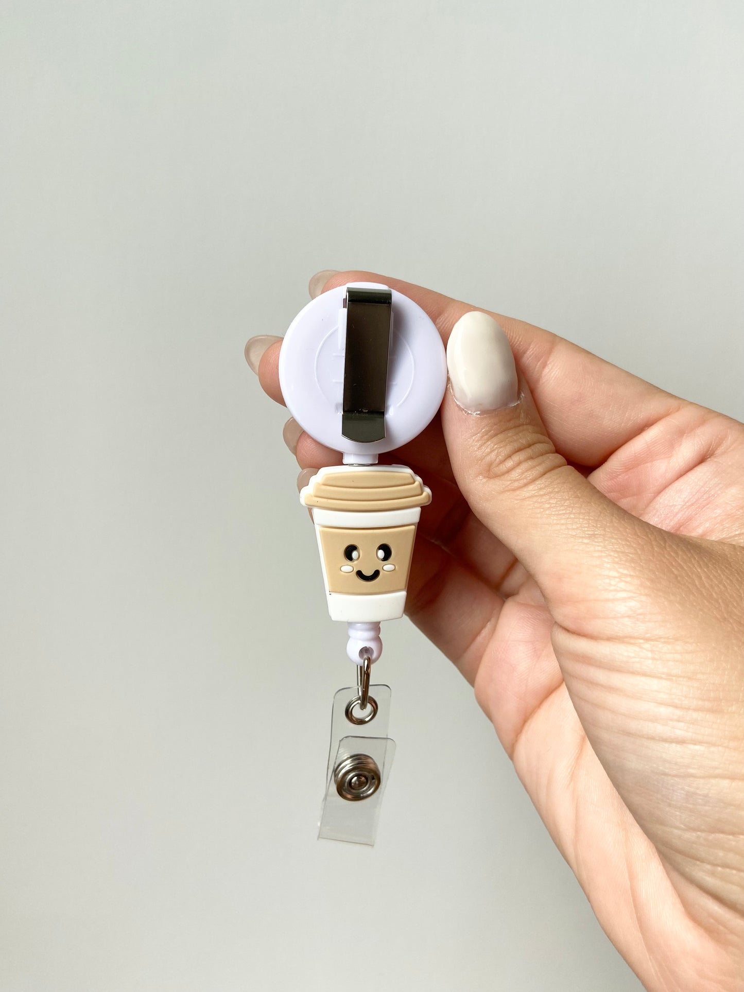Coffee Cup Beaded Badge Reel