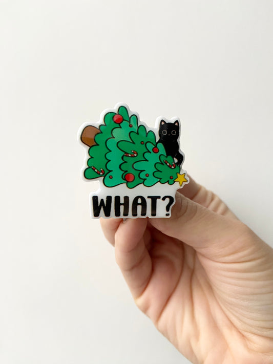 Cat and Christmas Tree Plastic Badge Topper