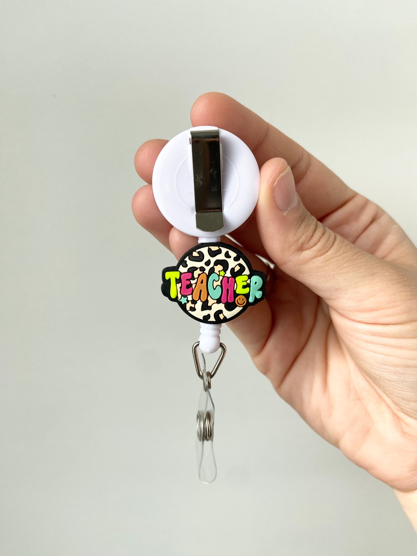 Cheetah Teacher Beaded Badge Reel