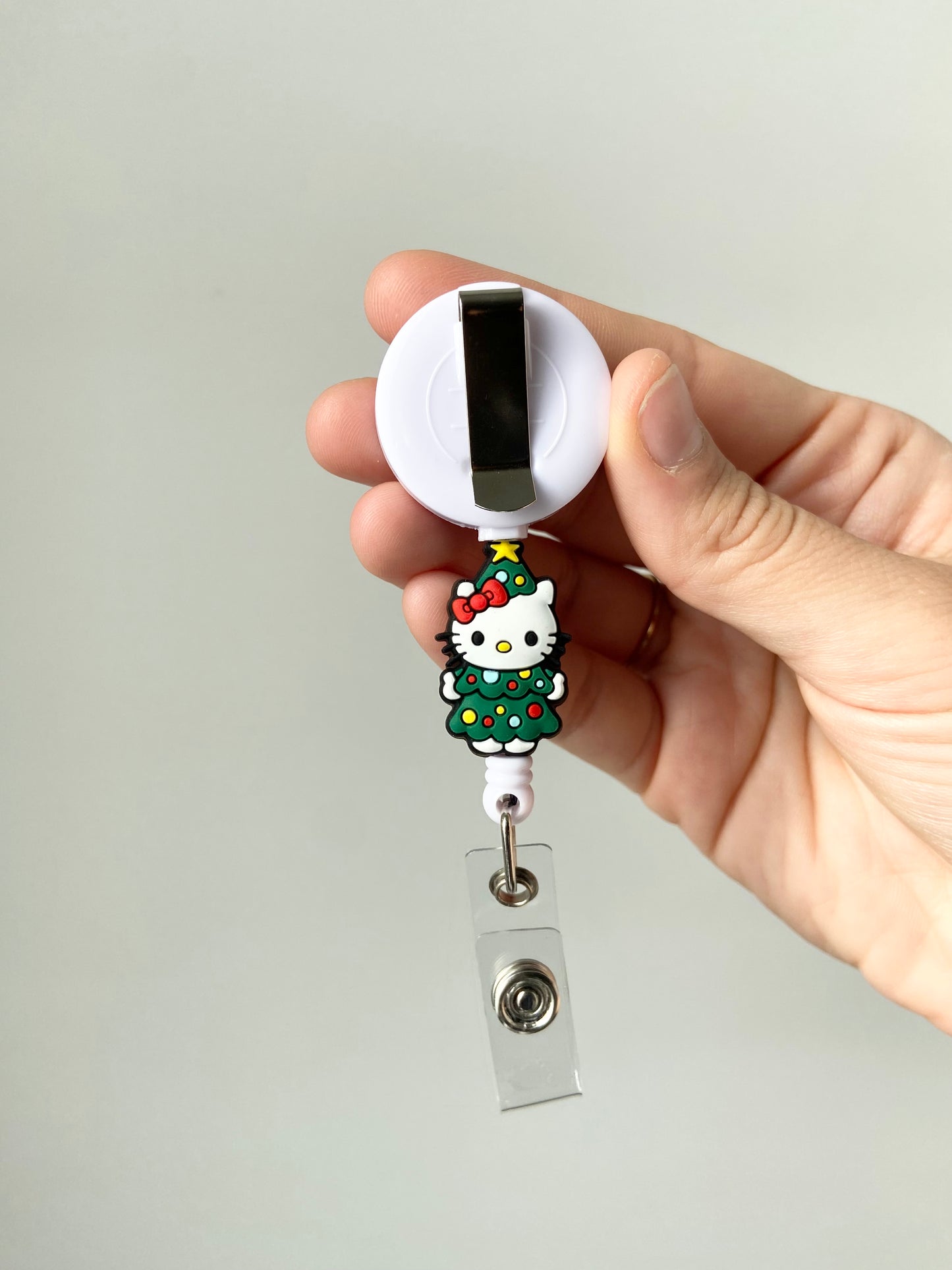 Christmas Tree Kitty Beaded Badge Reel