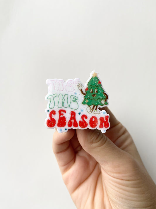 ‘Tis The Season [Groovy Retro] Plastic Badge Topper