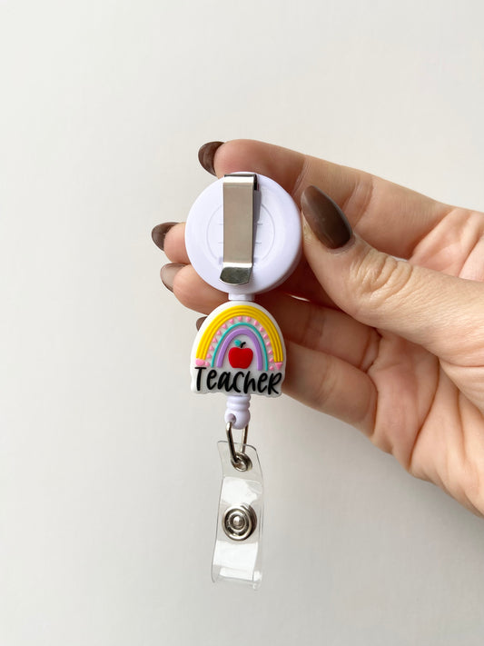 Teacher [Rainbow] Beaded Badge Reel