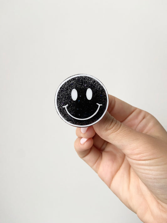 Black Smiley Acrylic Badge Topper