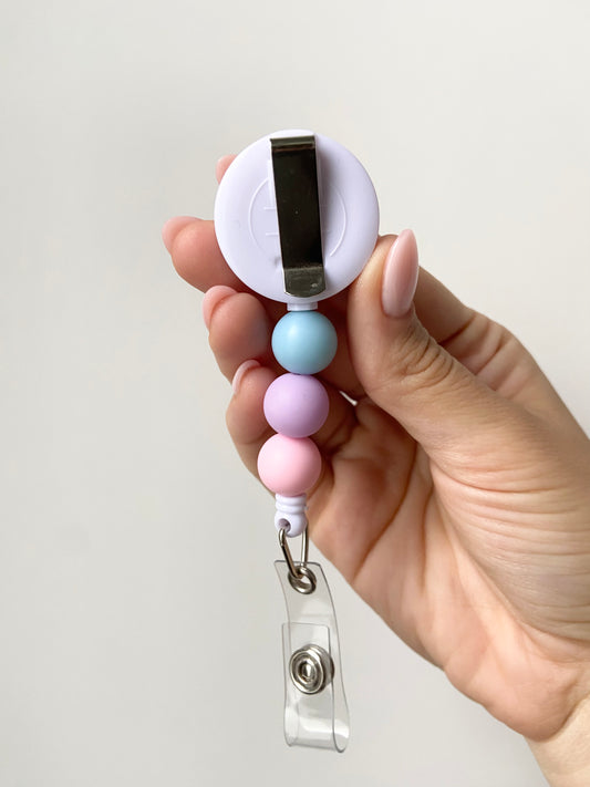 Cotton Candy Beaded Badge Reel