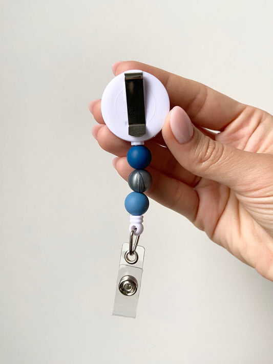 Galactic Blue Mini Beaded Badge Reel