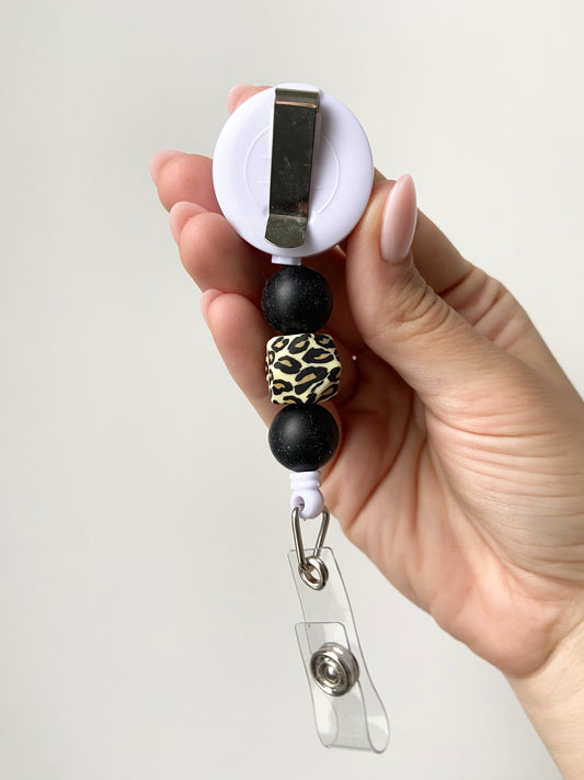 Black Leopard Beaded Badge Reel