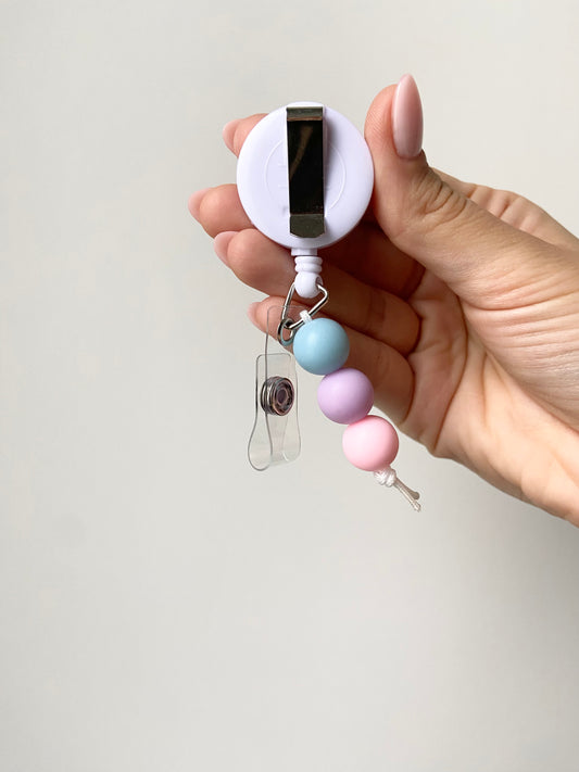 Cotton Candy Keychain Beaded Badge Reel