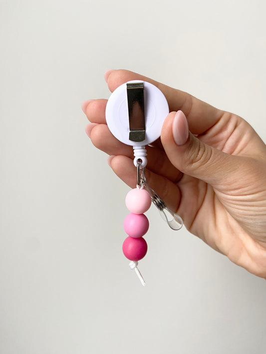 Ombre Pink Keychain Beaded Badge Reel