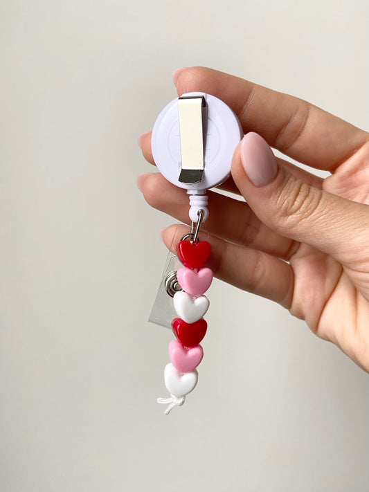 Hearts Keychain Beaded Badge Reel