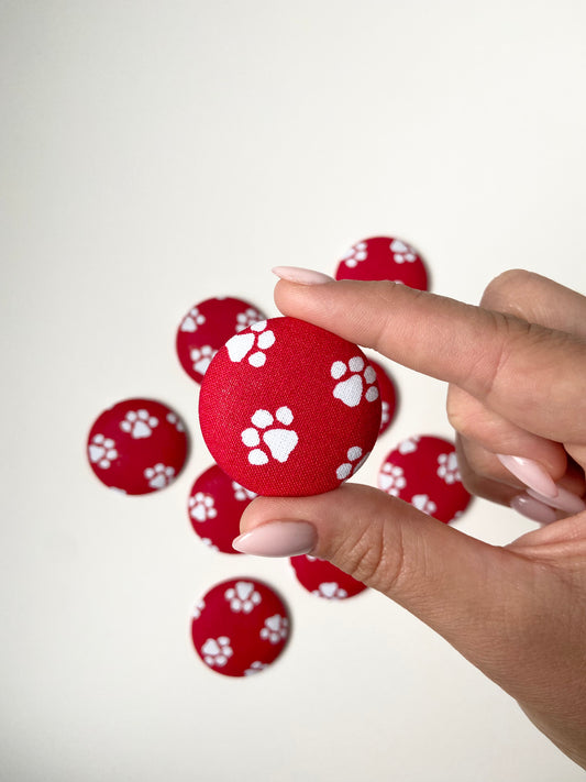Red Paw Prints Fabric Badge Topper