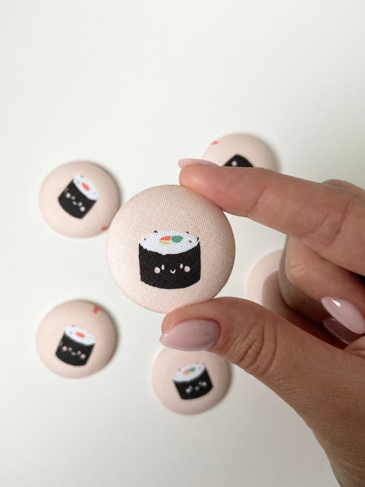 Pink Sushi Fabric Badge Topper