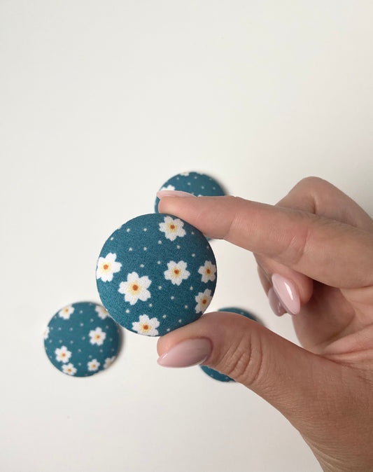 Teal Floral Fabric Badge Topper