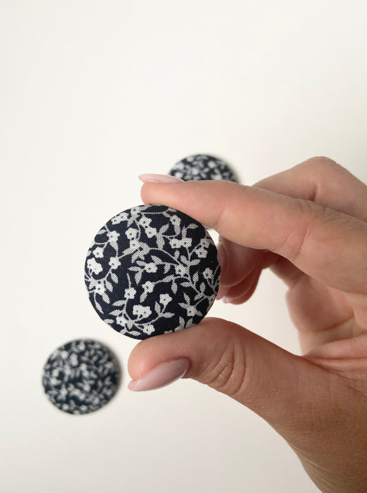 Black Floral Fabric Badge Topper