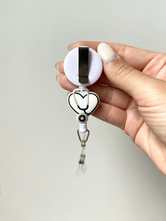 Stethoscope Heart [White] Beaded Badge Reel