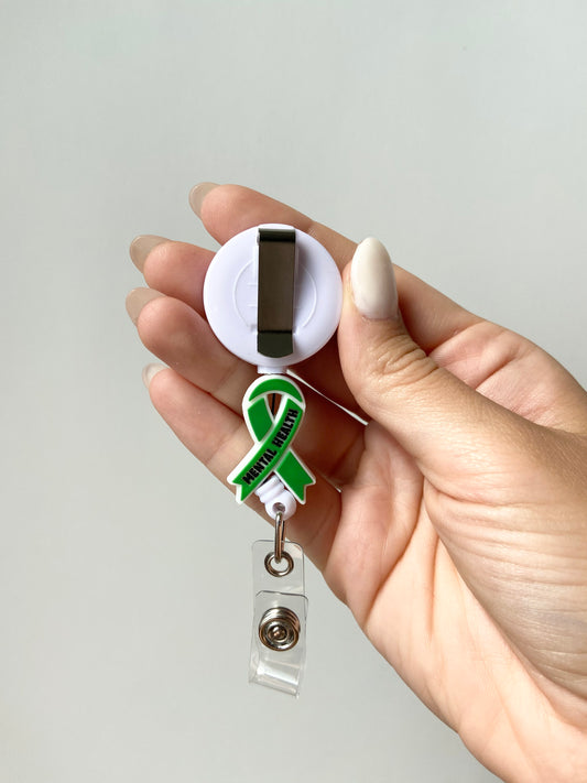 Mental Health Green Ribbon Beaded Badge Reel