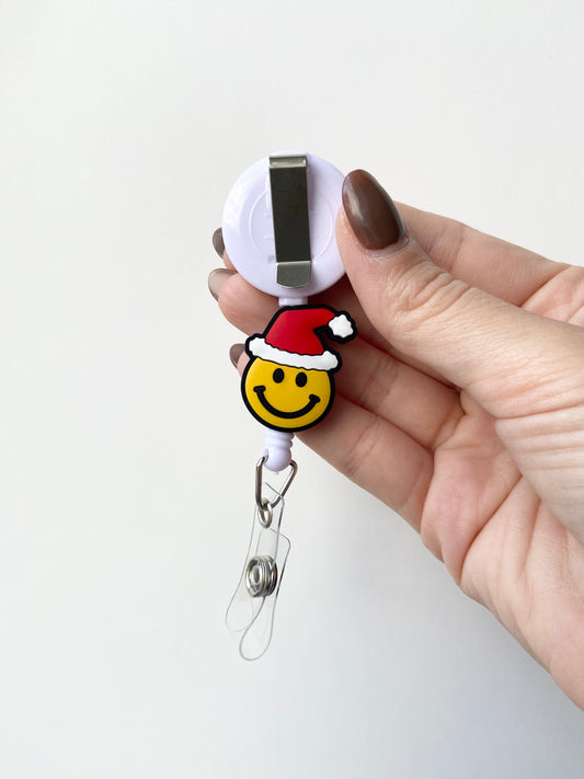 Smiley Santa Beaded Badge Reel