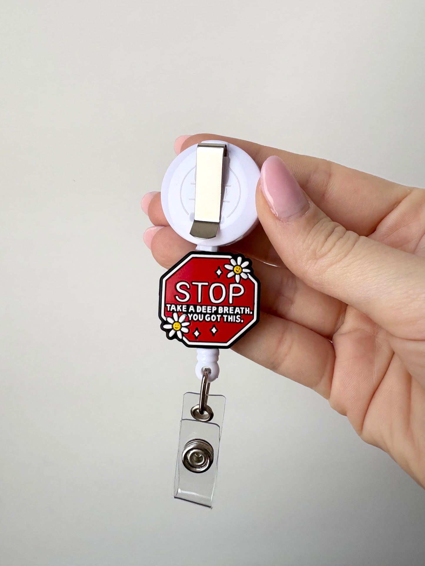 Stop Sign Beaded Badge Reel