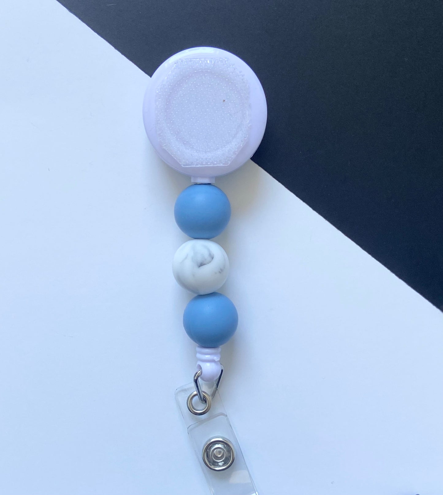 Marble Blue Beaded Badge Reel